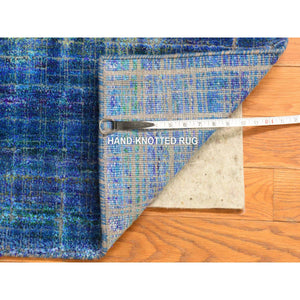 1'6"x2' Galaxy Blue, Pure Sari Silk, Sample, Strike Off, Hand Knotted, Mat, Oriental Rug FWR470664