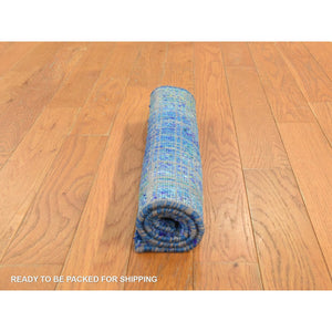1'6"x2' Galaxy Blue, Pure Sari Silk, Sample, Strike Off, Hand Knotted, Mat, Oriental Rug FWR470664
