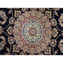 Load image into Gallery viewer, 4&#39;x6&#39;1&quot; Midnight Blue, Persian Nain Design, Natural Wool and Silk, Hand Knotted Oriental Rug FWR470688