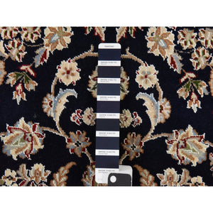 4'x6'1" Midnight Blue, Persian Nain Design, Natural Wool and Silk, Hand Knotted Oriental Rug FWR470688