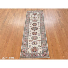 Load image into Gallery viewer, 2&#39;9&quot;x8&#39;3&quot; Swan White, Super Kazak, Geometric Design, 100% Shiny Wool, Hand Knotted, Runner, Oriental Rug FWR470694