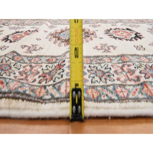 2'9"x8'3" Swan White, Super Kazak, Geometric Design, 100% Shiny Wool, Hand Knotted, Runner, Oriental Rug FWR470694