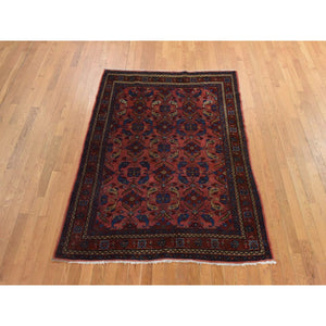 5'1"x6'6" Dahlia Red, Antique Persian Lilihan, Repetitive Flower Rosette Design, Full Even Pile and Clean, 100% Wool, Hand Knotted, Oriental Rug FWR470700