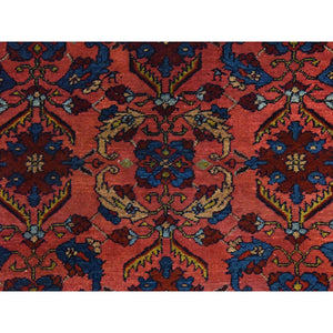 5'1"x6'6" Dahlia Red, Antique Persian Lilihan, Repetitive Flower Rosette Design, Full Even Pile and Clean, 100% Wool, Hand Knotted, Oriental Rug FWR470700