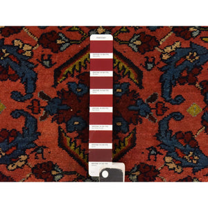 5'1"x6'6" Dahlia Red, Antique Persian Lilihan, Repetitive Flower Rosette Design, Full Even Pile and Clean, 100% Wool, Hand Knotted, Oriental Rug FWR470700