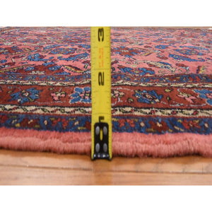5'1"x6'6" Dahlia Red, Antique Persian Lilihan, Repetitive Flower Rosette Design, Full Even Pile and Clean, 100% Wool, Hand Knotted, Oriental Rug FWR470700