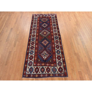 4'x9'4" Scarlet Red, Antique Caucasian Kazak, Geometric Design, Natural And Vegetable Dyes, Full, Soft Even Pile And Clean, 100% Wool, Hand Knotted, Oriental, Wide Runner Rug FWR470706