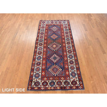 Load image into Gallery viewer, 4&#39;x9&#39;4&quot; Scarlet Red, Antique Caucasian Kazak, Geometric Design, Natural And Vegetable Dyes, Full, Soft Even Pile And Clean, 100% Wool, Hand Knotted, Oriental, Wide Runner Rug FWR470706