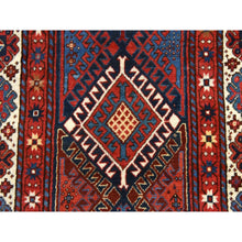 Load image into Gallery viewer, 4&#39;x9&#39;4&quot; Scarlet Red, Antique Caucasian Kazak, Geometric Design, Natural And Vegetable Dyes, Full, Soft Even Pile And Clean, 100% Wool, Hand Knotted, Oriental, Wide Runner Rug FWR470706