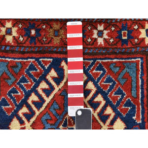 4'x9'4" Scarlet Red, Antique Caucasian Kazak, Geometric Design, Natural And Vegetable Dyes, Full, Soft Even Pile And Clean, 100% Wool, Hand Knotted, Oriental, Wide Runner Rug FWR470706