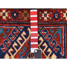 Load image into Gallery viewer, 4&#39;x9&#39;4&quot; Scarlet Red, Antique Caucasian Kazak, Geometric Design, Natural And Vegetable Dyes, Full, Soft Even Pile And Clean, 100% Wool, Hand Knotted, Oriental, Wide Runner Rug FWR470706