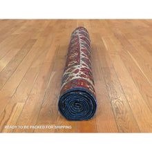 Load image into Gallery viewer, 4&#39;x9&#39;4&quot; Scarlet Red, Antique Caucasian Kazak, Geometric Design, Natural And Vegetable Dyes, Full, Soft Even Pile And Clean, 100% Wool, Hand Knotted, Oriental, Wide Runner Rug FWR470706