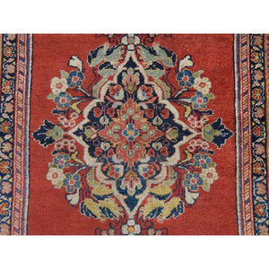 3'7"x15' Chili Red, Semi Antique Persian Sarouk, Medallion Open Field Design, Full And Soft Even Pile And Clean, 100% Wool, Hand Knotted, Wide Runner, Oriental Rug FWR470712