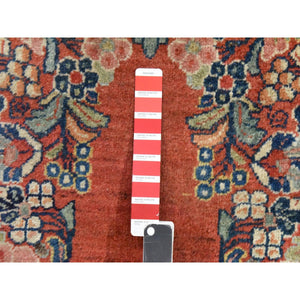 3'7"x15' Chili Red, Semi Antique Persian Sarouk, Medallion Open Field Design, Full And Soft Even Pile And Clean, 100% Wool, Hand Knotted, Wide Runner, Oriental Rug FWR470712
