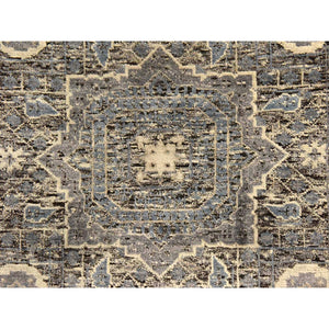 2'7"x8' Powder Blue, Silken Mamluk Design, Washed Out, Hand Knotted, Oriental, Wide Runner Rug FWR470718