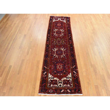 Load image into Gallery viewer, 3&#39;4&quot;x10&#39;9&quot; Savvy Red, Semi Antique Persian Heriz, Geometric Medallion Design, Clean, Full And Soft Even Pile, 100% Wool, Hand Knotted, Oriental, Wide Runner Rug FWR470730
