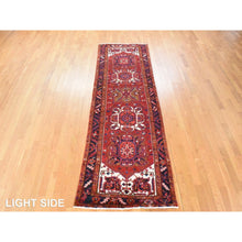 Load image into Gallery viewer, 3&#39;4&quot;x10&#39;9&quot; Savvy Red, Semi Antique Persian Heriz, Geometric Medallion Design, Clean, Full And Soft Even Pile, 100% Wool, Hand Knotted, Oriental, Wide Runner Rug FWR470730