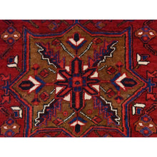 Load image into Gallery viewer, 3&#39;4&quot;x10&#39;9&quot; Savvy Red, Semi Antique Persian Heriz, Geometric Medallion Design, Clean, Full And Soft Even Pile, 100% Wool, Hand Knotted, Oriental, Wide Runner Rug FWR470730