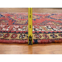 Load image into Gallery viewer, 3&#39;2&quot;x10&#39; Tomato Red, Semi Antique Persian Heriz, Geometric Medallion Design, Clean, Full and Soft Even Pile, 100% Wool, Hand Knotted, Oriental, Wide Runner Rug FWR470736