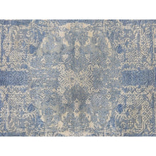 Load image into Gallery viewer, 4&#39;x4&#39; Stone Blue, Wool and Pure Silk, Jewelry Design, Hand Knotted, Round, Oriental Rug FWR470766