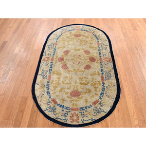 4'x6'9" Khaki Brown, Antique Chinese Peking, Full Pile, Clean, Excellent Condition, Oval Shape, 100% Wool, Hand Knotted Oriental Rug FWR470772