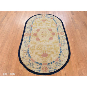 4'x6'9" Khaki Brown, Antique Chinese Peking, Full Pile, Clean, Excellent Condition, Oval Shape, 100% Wool, Hand Knotted Oriental Rug FWR470772