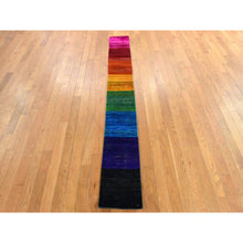 Load image into Gallery viewer, 1&#39;x9&#39; Yellow, Colorful Chart Blanket, Sample, Sari Silk Hand Knotted Oriental Rug FWR470778