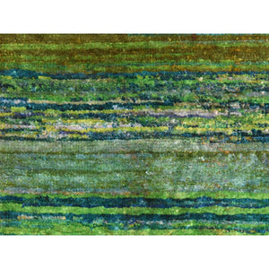 1'x9' Yellow, Colorful Chart Blanket, Sample, Sari Silk Hand Knotted Oriental Rug FWR470778