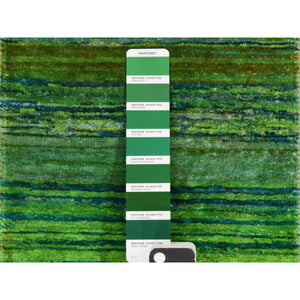 1'x9' Yellow, Colorful Chart Blanket, Sample, Sari Silk Hand Knotted Oriental Rug FWR470778