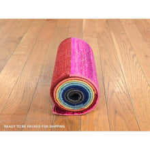 Load image into Gallery viewer, 1&#39;x9&#39; Yellow, Colorful Chart Blanket, Sample, Sari Silk Hand Knotted Oriental Rug FWR470778
