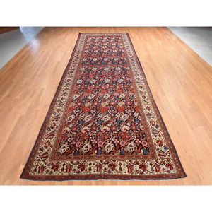 7'2"x19'3" Midnight Blue, Antique Persian Bakhtiari with Repetitive Botanical Design, Gallery Size, Hand Knotted, 100% Wool, XL, Oriental Rug FWR470802