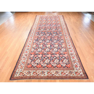7'2"x19'3" Midnight Blue, Antique Persian Bakhtiari with Repetitive Botanical Design, Gallery Size, Hand Knotted, 100% Wool, XL, Oriental Rug FWR470802
