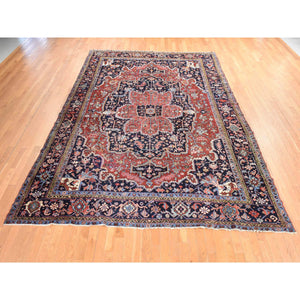8'10"x12'2" Samba Red, Antique Persian Heriz, Clean, Even Wear, Large Medallion Design, 100% Wool, Hand Knotted, Oriental Rug FWR470808