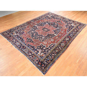 8'10"x12'2" Samba Red, Antique Persian Heriz, Clean, Even Wear, Large Medallion Design, 100% Wool, Hand Knotted, Oriental Rug FWR470808