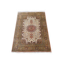 Load image into Gallery viewer, 2&#39;7&quot;x3&#39;10&quot; Alabaster White, Persian Qum, 400 KPSI, Super Fine 100% Silk, Hand Knotted, Mat, Small, Oriental Rug FWR470814