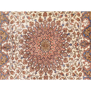 2'7"x3'10" Alabaster White, Persian Qum, 400 KPSI, Super Fine 100% Silk, Hand Knotted, Mat, Small, Oriental Rug FWR470814