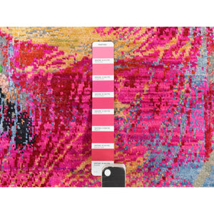 2'x3'1" Fuscia Pink, Sari Silk, Modern Design, Sample, Hand Knotted, Mat, Oriental Rug FWR470820