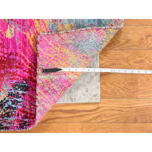 2'x3'1" Fuscia Pink, Sari Silk, Modern Design, Sample, Hand Knotted, Mat, Oriental Rug FWR470820