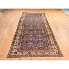 Load image into Gallery viewer, 6&#39;4&quot;x16&#39;3&quot; Midnight Blue, Antique Persian Fereghan Sarouk With Intricate And Repetitive Geometric Flower Design, Hand Knotted, 100% Wool, Gallery Size, Wide Runner, Oriental Rug FWR470850
