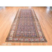 Load image into Gallery viewer, 6&#39;4&quot;x16&#39;3&quot; Midnight Blue, Antique Persian Fereghan Sarouk With Intricate And Repetitive Geometric Flower Design, Hand Knotted, 100% Wool, Gallery Size, Wide Runner, Oriental Rug FWR470850
