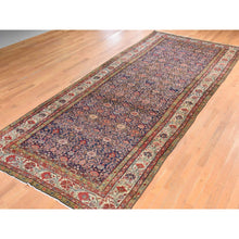 Load image into Gallery viewer, 6&#39;4&quot;x16&#39;3&quot; Midnight Blue, Antique Persian Fereghan Sarouk With Intricate And Repetitive Geometric Flower Design, Hand Knotted, 100% Wool, Gallery Size, Wide Runner, Oriental Rug FWR470850
