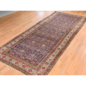 6'4"x16'3" Midnight Blue, Antique Persian Fereghan Sarouk With Intricate And Repetitive Geometric Flower Design, Hand Knotted, 100% Wool, Gallery Size, Wide Runner, Oriental Rug FWR470850