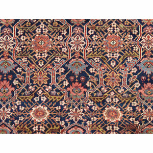 6'4"x16'3" Midnight Blue, Antique Persian Fereghan Sarouk With Intricate And Repetitive Geometric Flower Design, Hand Knotted, 100% Wool, Gallery Size, Wide Runner, Oriental Rug FWR470850
