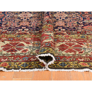 6'4"x16'3" Midnight Blue, Antique Persian Fereghan Sarouk With Intricate And Repetitive Geometric Flower Design, Hand Knotted, 100% Wool, Gallery Size, Wide Runner, Oriental Rug FWR470850