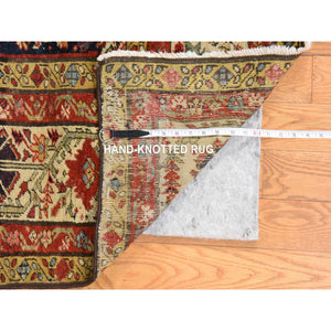 6'4"x16'3" Midnight Blue, Antique Persian Fereghan Sarouk With Intricate And Repetitive Geometric Flower Design, Hand Knotted, 100% Wool, Gallery Size, Wide Runner, Oriental Rug FWR470850