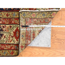 Load image into Gallery viewer, 6&#39;4&quot;x16&#39;3&quot; Midnight Blue, Antique Persian Fereghan Sarouk With Intricate And Repetitive Geometric Flower Design, Hand Knotted, 100% Wool, Gallery Size, Wide Runner, Oriental Rug FWR470850
