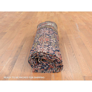 6'4"x16'3" Midnight Blue, Antique Persian Fereghan Sarouk With Intricate And Repetitive Geometric Flower Design, Hand Knotted, 100% Wool, Gallery Size, Wide Runner, Oriental Rug FWR470850