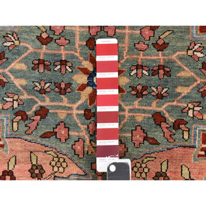 8'5"x11'4" Chiffon White, Antique Persian Sarouk Fereghan, Intricate Small Flower and Serrated Leaf Center Medallion Design, Good Condition and Clean, 100% Wool, Hand Knotted, Oriental Rug FWR470856