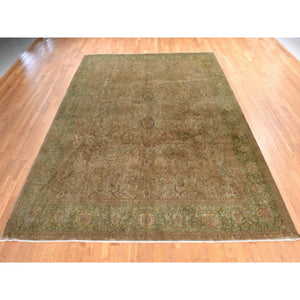 9'9"x13' Light Brown, Vintage Persian Tabriz, Good Condition and Clean, Full Pile and Soft, All Over Design, 100% Wool, Hand Knotted, Oriental Rug FWR470880