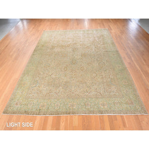 9'9"x13' Light Brown, Vintage Persian Tabriz, Good Condition and Clean, Full Pile and Soft, All Over Design, 100% Wool, Hand Knotted, Oriental Rug FWR470880